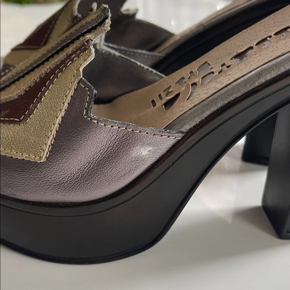Vintage 90s Passarela Brazil Chunky Leather Platform Heels - 8